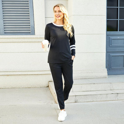 ✨Women's Solid Long Sleeve Round Neck Pulloever Top Drawstring Pants Set