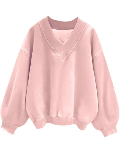✨Womens Casual Sweatshirt V Neck Oversized Hoodless Solid Pullover