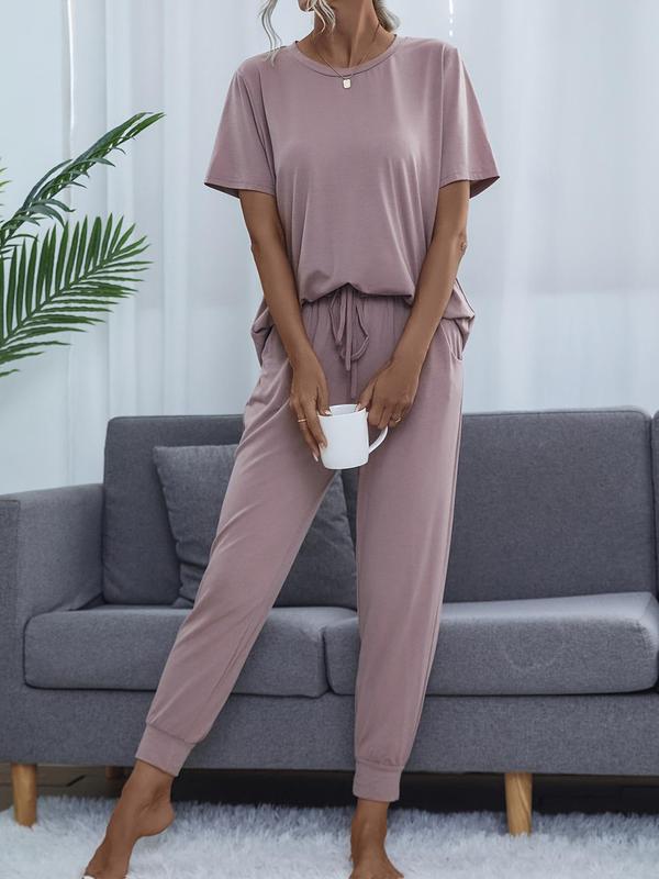 ✨Women's Casual Cozy 2 Piece Wear T-shirt&Cropped Pocket Drawstring Pants Set