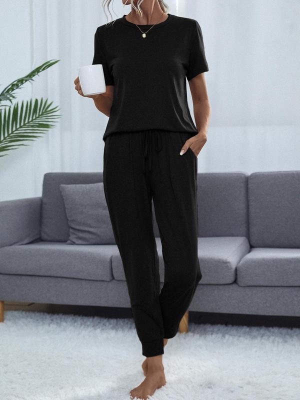 ✨Women's Casual Cozy 2 Piece Wear T-shirt&Cropped Pocket Drawstring Pants Set