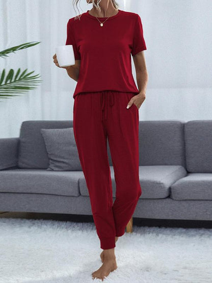 ✨Women's Casual Cozy 2 Piece Wear T-shirt&Cropped Pocket Drawstring Pants Set