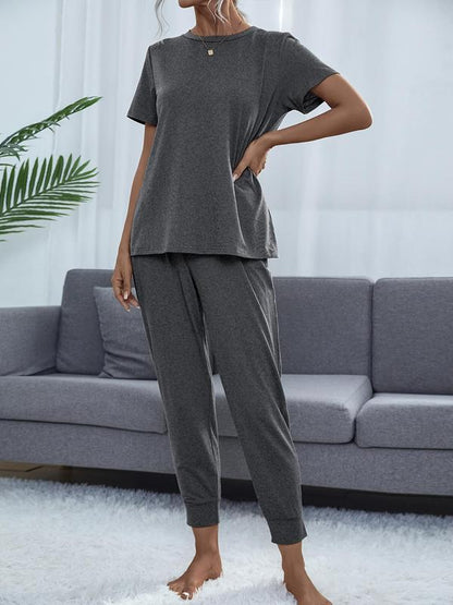 ✨Women's Casual Cozy 2 Piece Wear T-shirt&Cropped Pocket Drawstring Pants Set