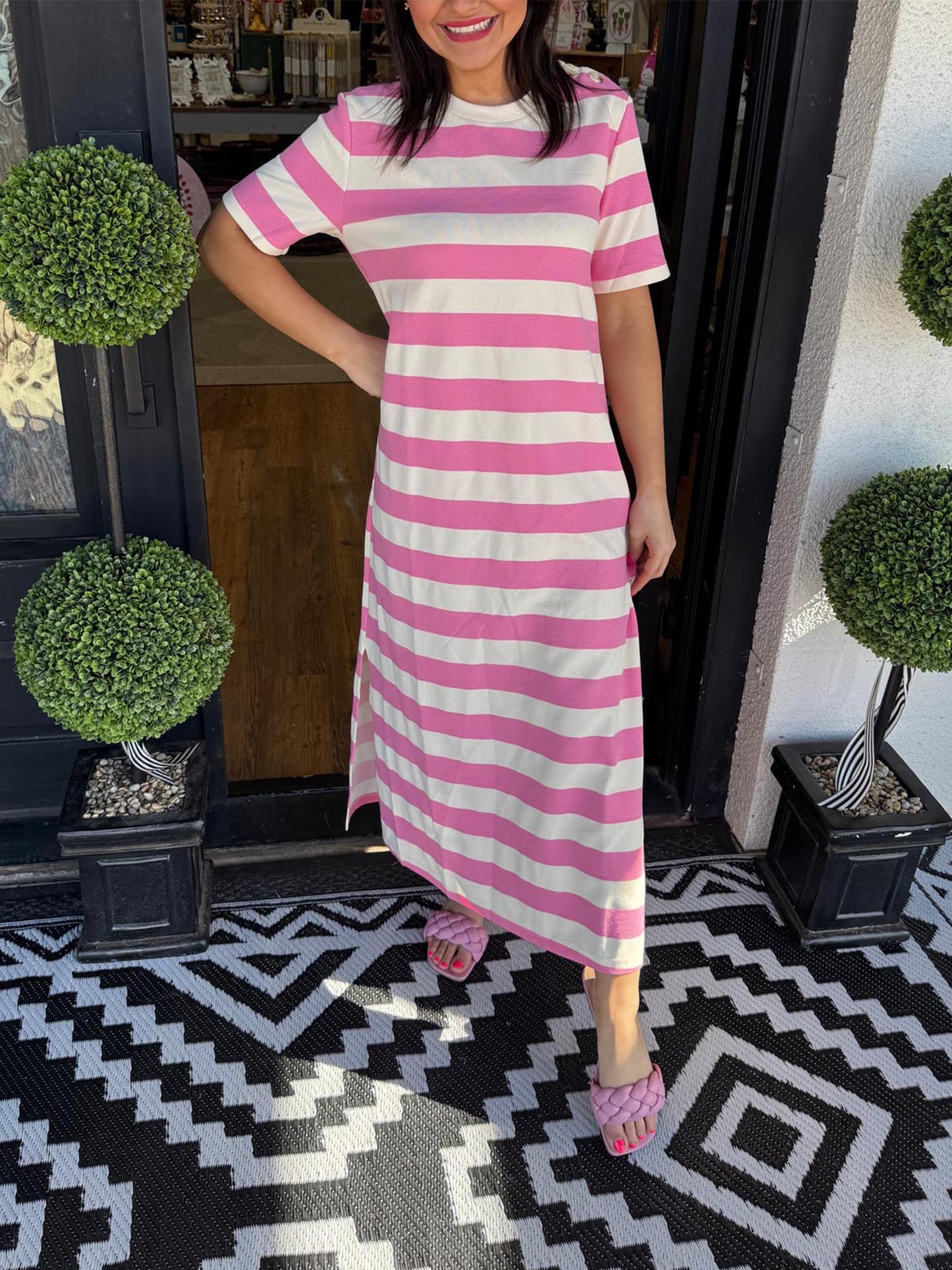 Women's short sleeve striped slit dress