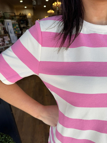 Women's short sleeve striped slit dress