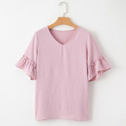 ✨Womens Causal Blouses Summer Clothes V Neck Ruffle Short Sleeve Shirts Tops