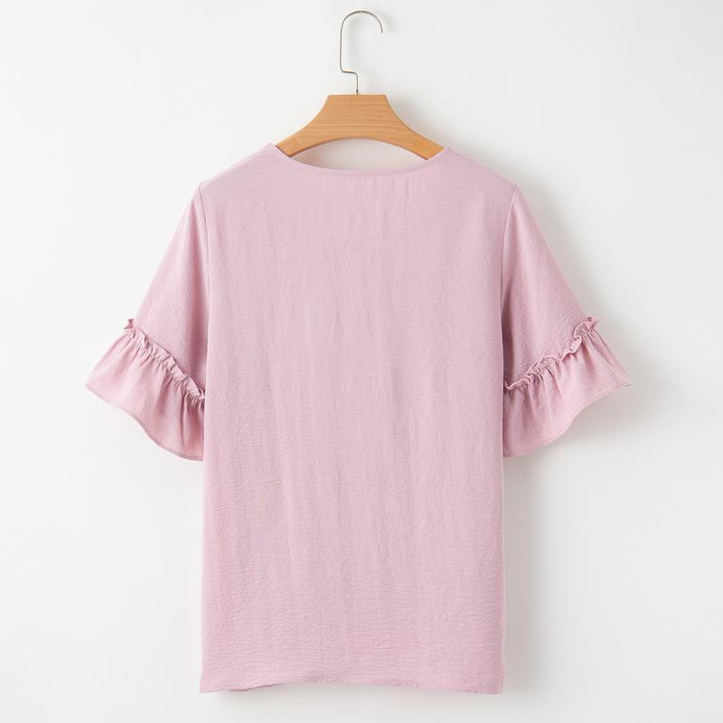 ✨Womens Causal Blouses Summer Clothes V Neck Ruffle Short Sleeve Shirts Tops