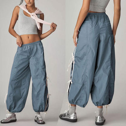 ✨ Women's Parachute Pants Elastic High Waist Full Twist Hiking Cargo Pants