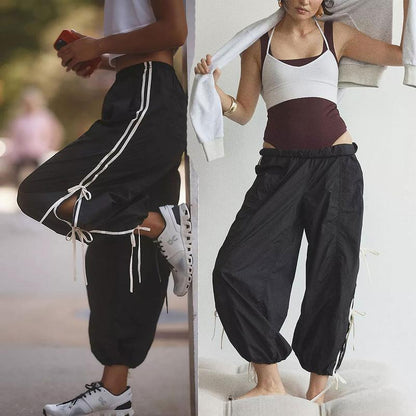 ✨ Women's Parachute Pants Elastic High Waist Full Twist Hiking Cargo Pants