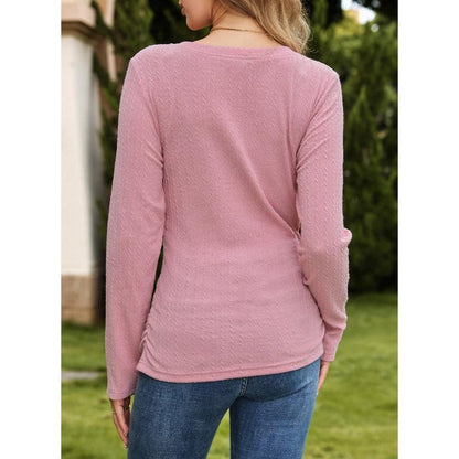✨Women's V-Neck Pleated Basic Tunic Long Sleeve Top
