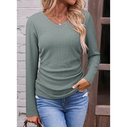 ✨Women's V-Neck Pleated Basic Tunic Long Sleeve Top