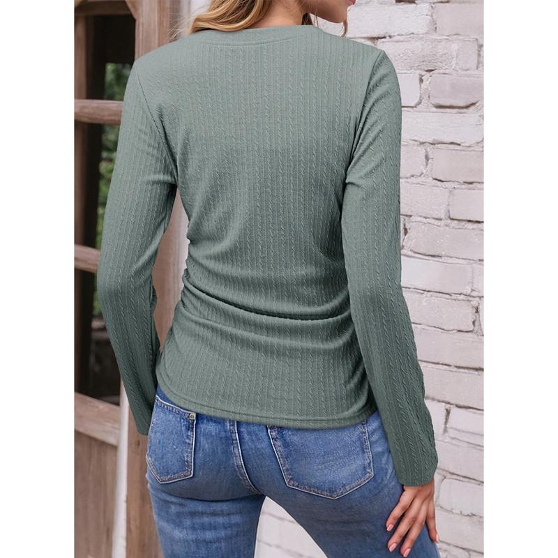 ✨Women's V-Neck Pleated Basic Tunic Long Sleeve Top
