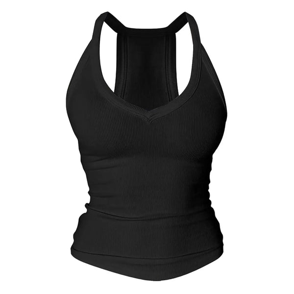 Women's Racerback V Neck Cotton Tank Tops with Built-in Shelf Bra