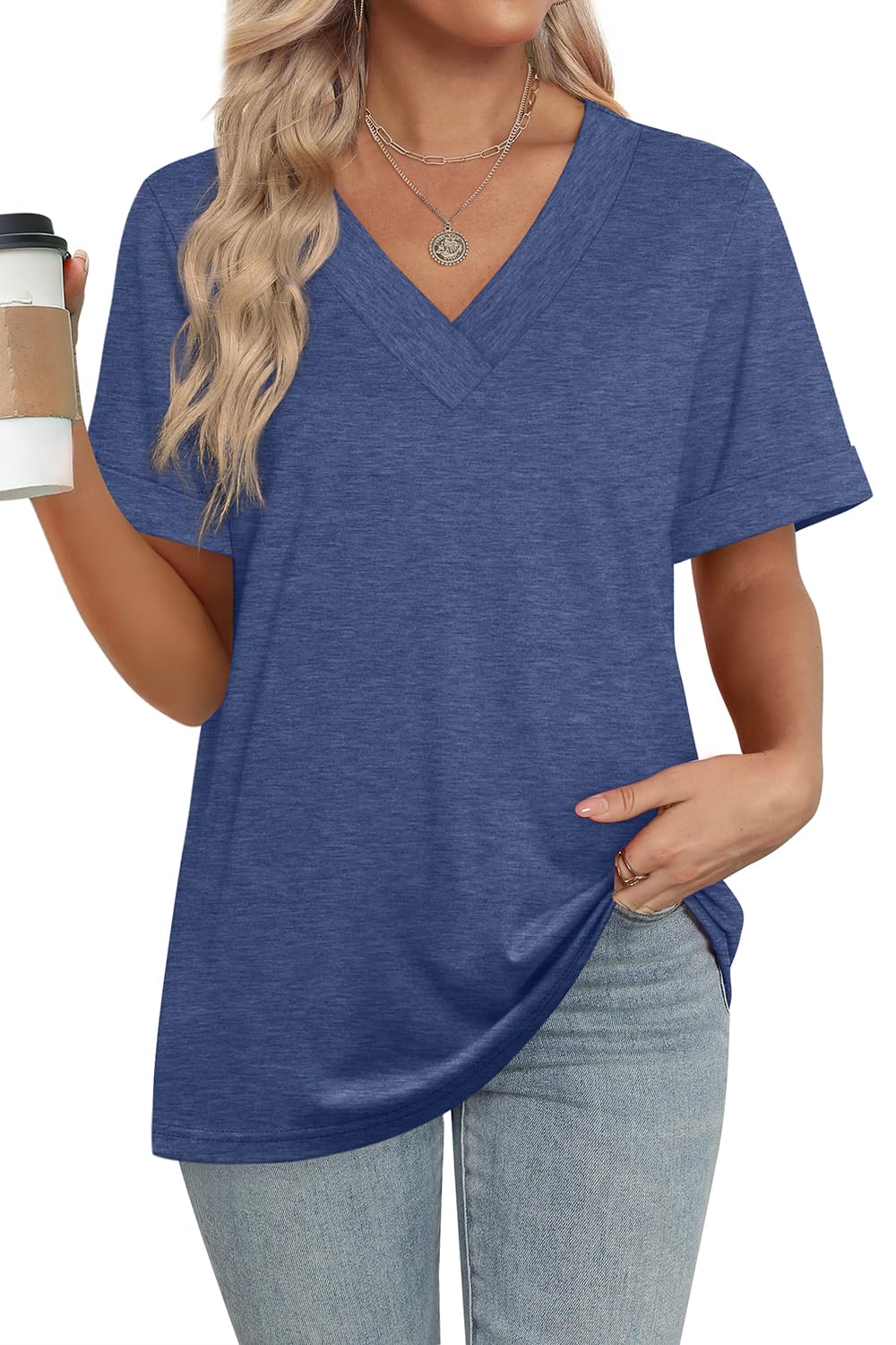 ✨women's Summer Tops Short Sleeve Basic Casual V Neck T Shirts