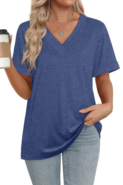 ✨women's Summer Tops Short Sleeve Basic Casual V Neck T Shirts