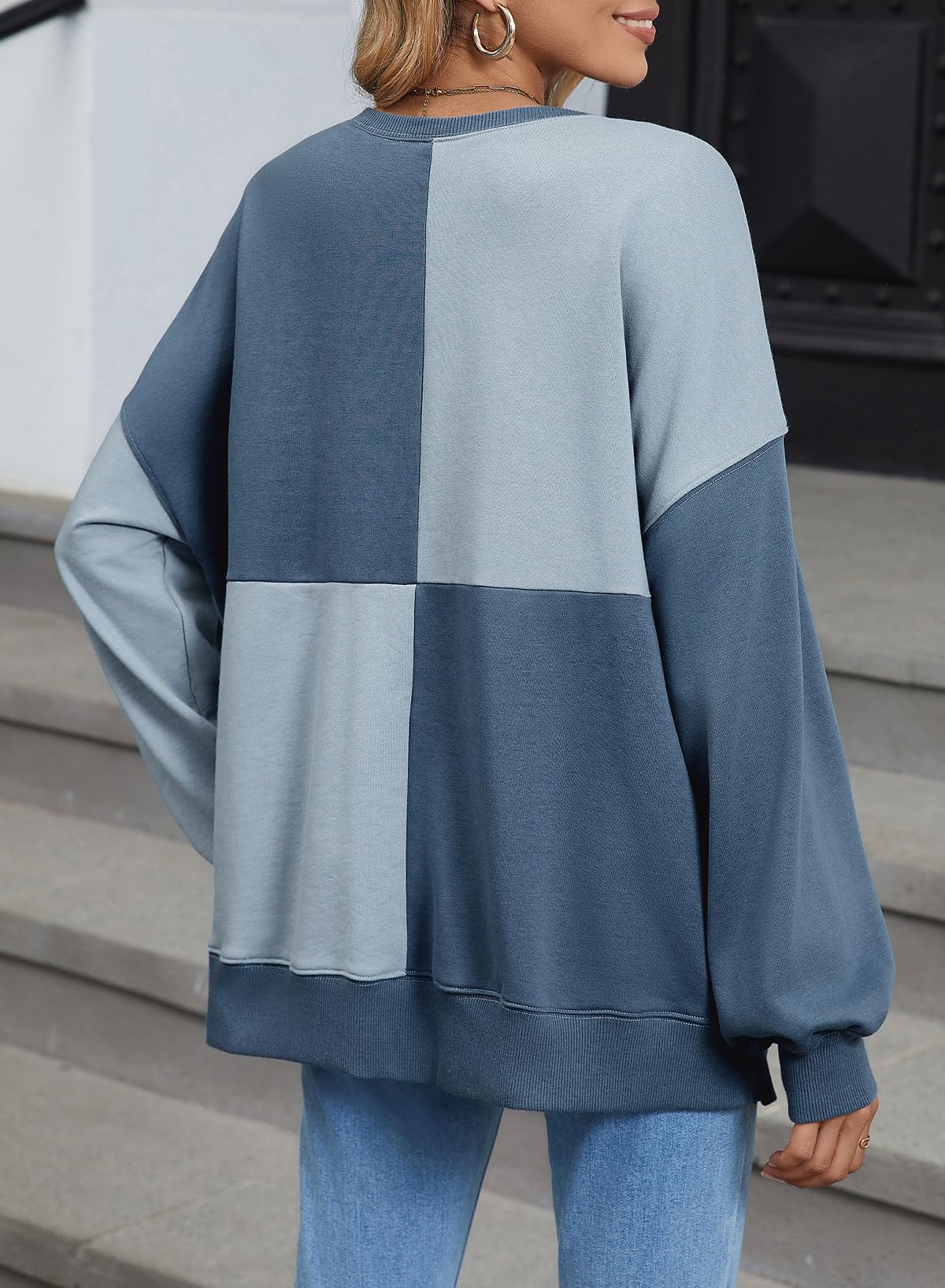⏰Hot Sale-Women's Casual Color Block Loose Button Henley Pullover Top