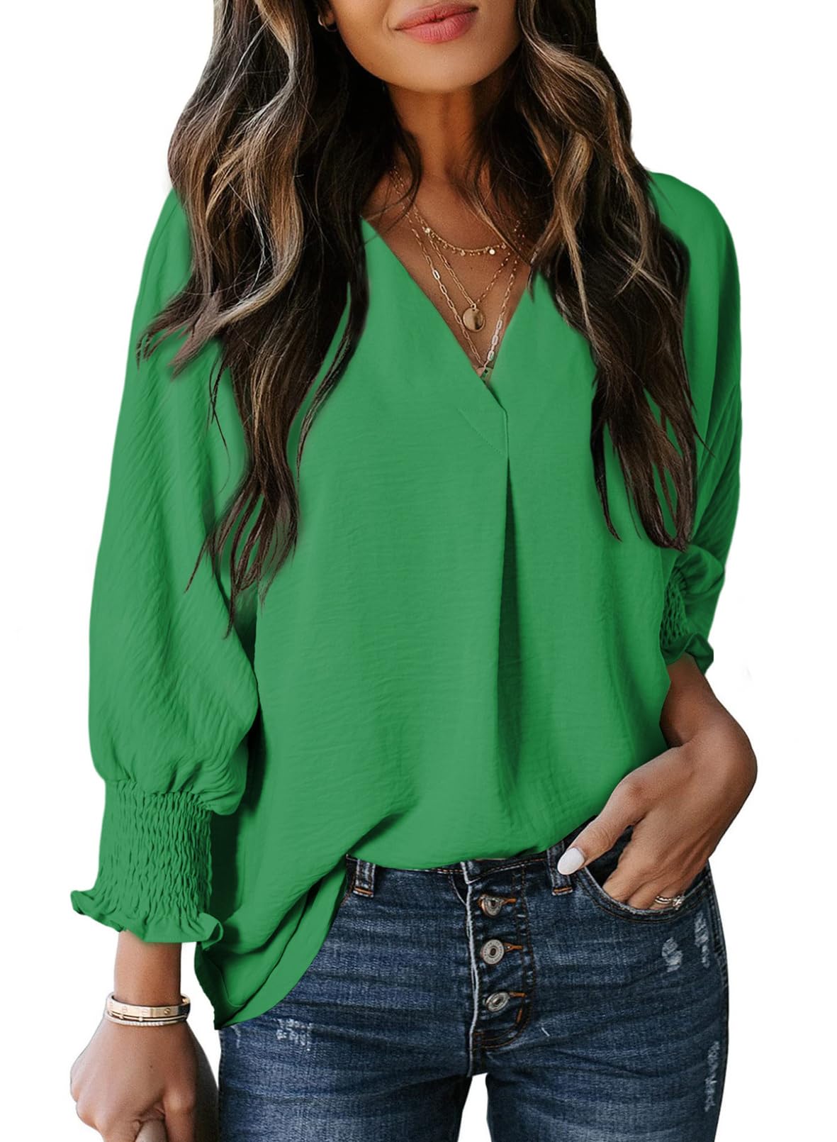 Limited time sale 🔥Womens Casual 3/4 Sleeve V Neck Loose Fit Basic Tees