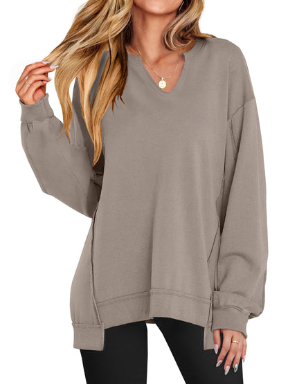 ✨Women's  Casual Oversized  V Neck Long Sleeve Sweatshirt