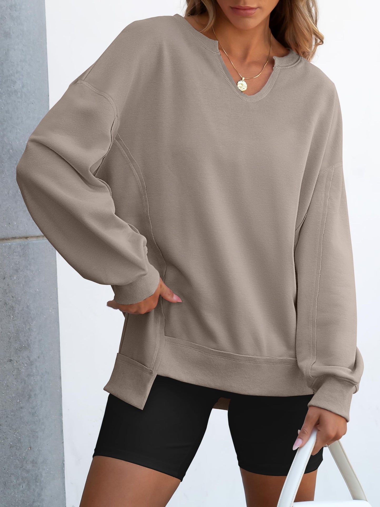 ✨Women's  Casual Oversized  V Neck Long Sleeve Sweatshirt