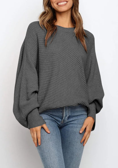 Women's Oversized Batwing Sleeve Ribbed Knit Sweater