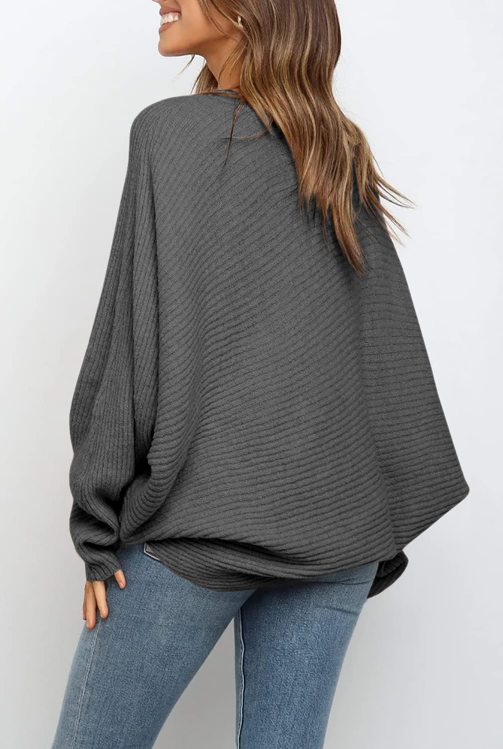 Women's Oversized Batwing Sleeve Ribbed Knit Sweater