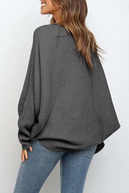 Women's Oversized Batwing Sleeve Ribbed Knit Sweater