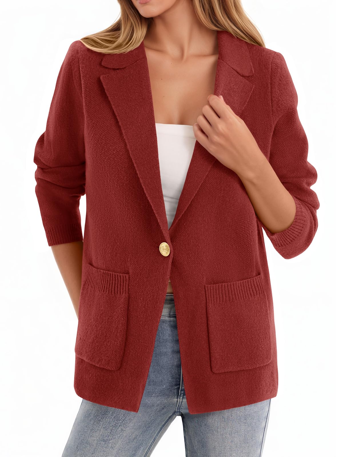 Women's Slim Fit Long Sleeve Knit Blazer Jacket