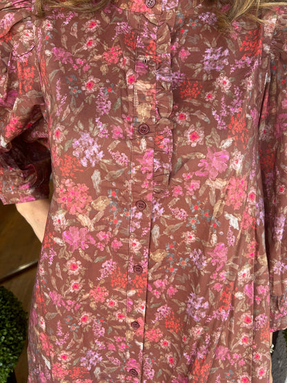 Women's Fall Puff Sleeve Floral Dress