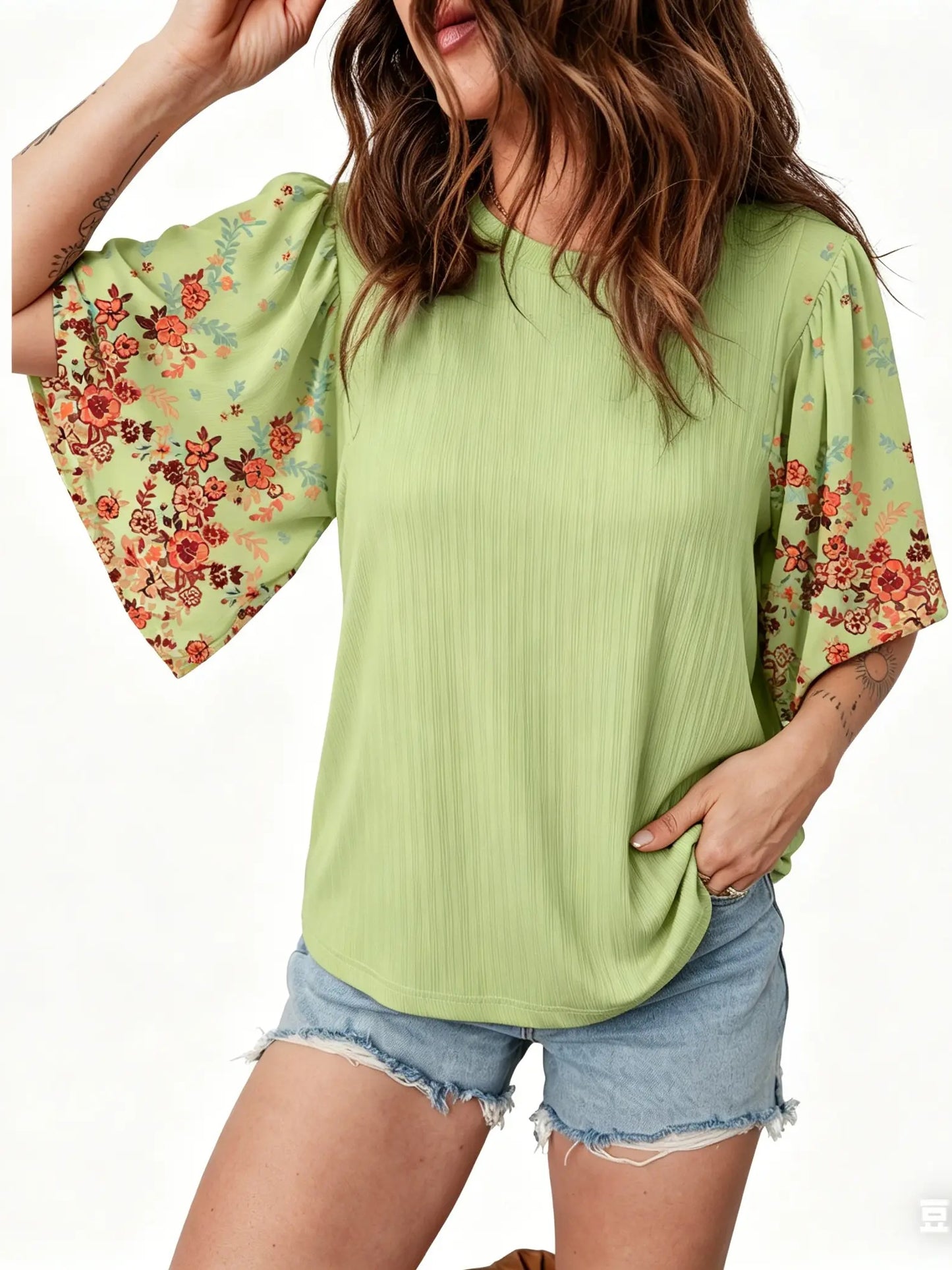 Women's Boho Floral Patchwork 3/4 Sleeve Blouse