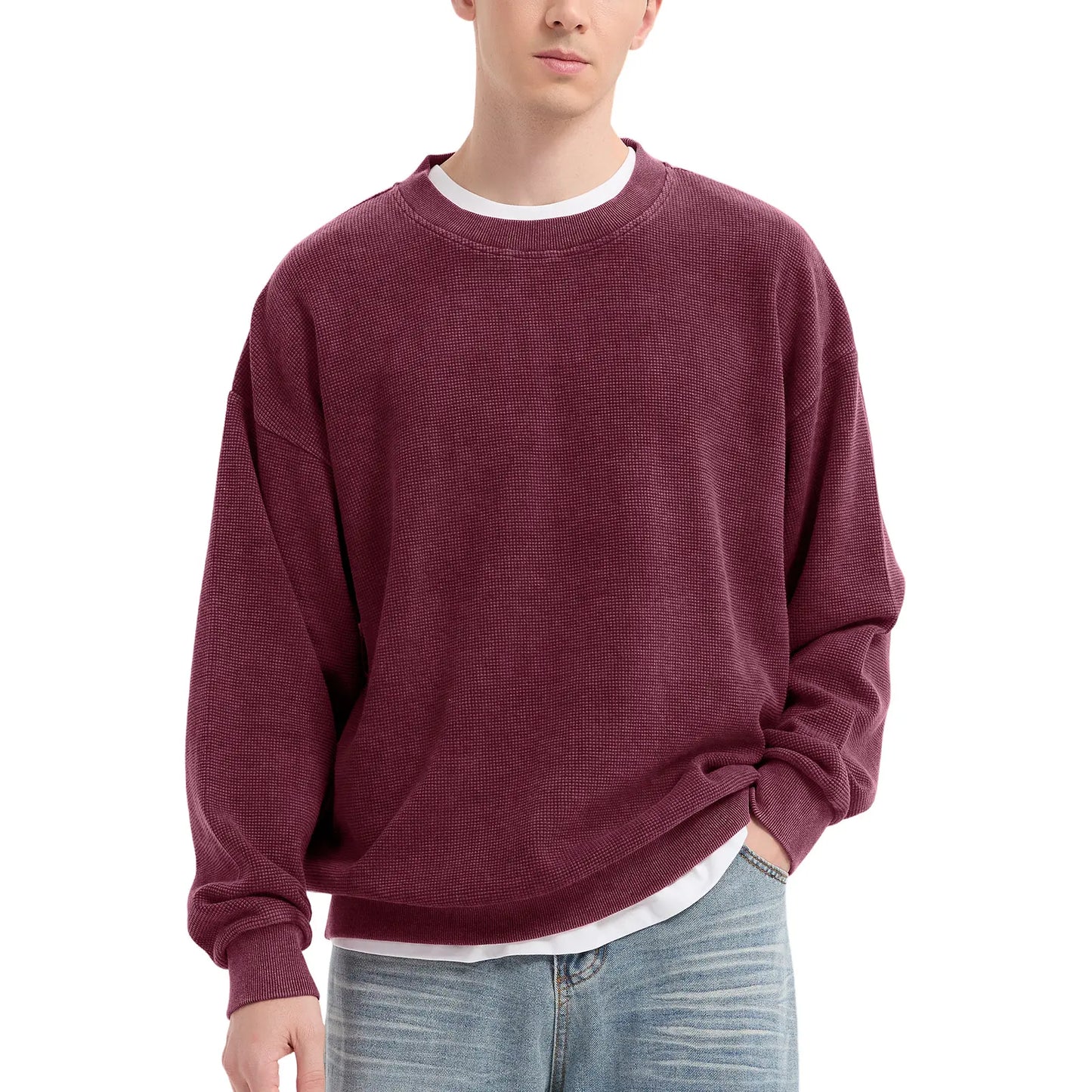 Vintage Crew Neck Waffle Acid washed Unisex Sweatshirts