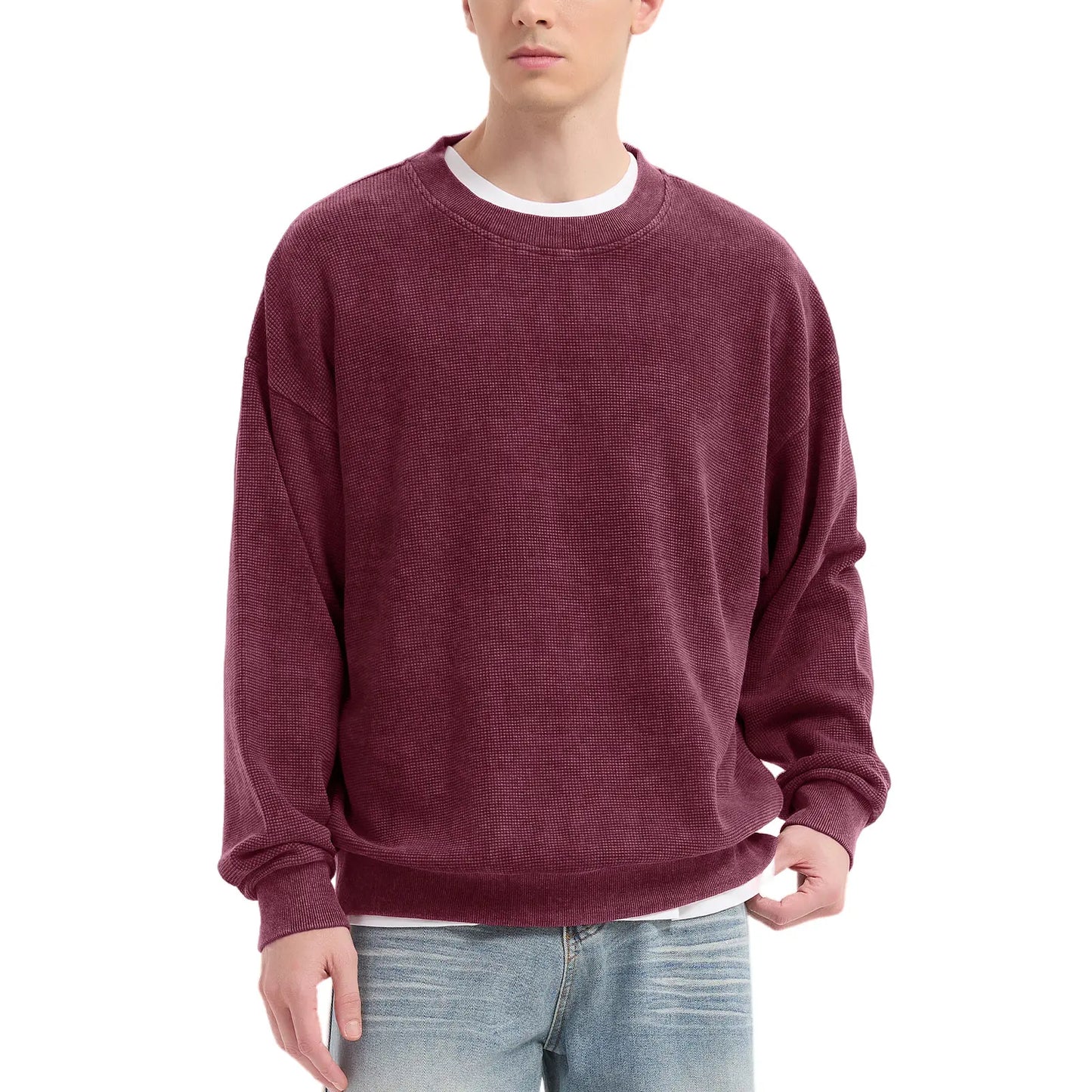 Vintage Crew Neck Waffle Acid washed Unisex Sweatshirts