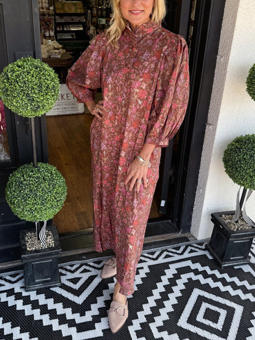 Women's Fall Puff Sleeve Floral Dress