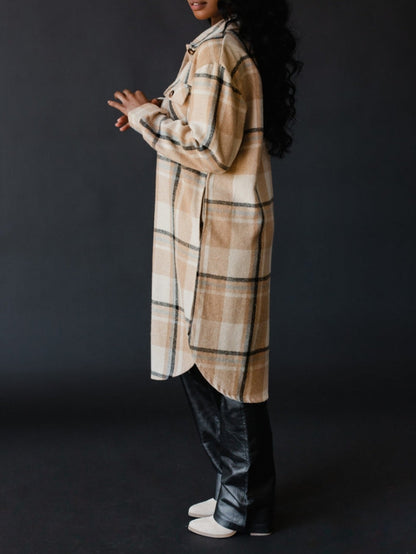 Women's Long Plaid Flannel Shirt Jacket