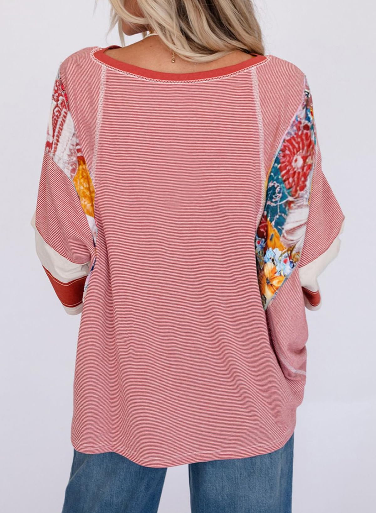 ✨Women's 3/4 Length Sleeve Oversized Striped Patchwork Shirts