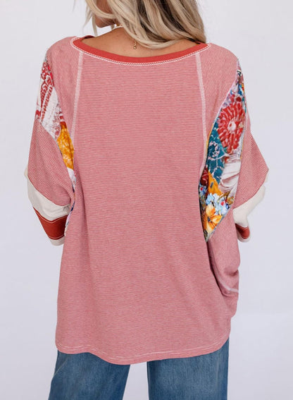 ✨Women's 3/4 Length Sleeve Oversized Striped Patchwork Shirts