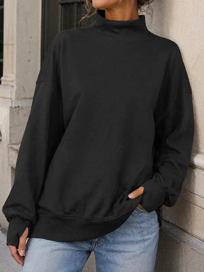 Women's Oversized Mock Neck Sweatshirt with Thumbholes