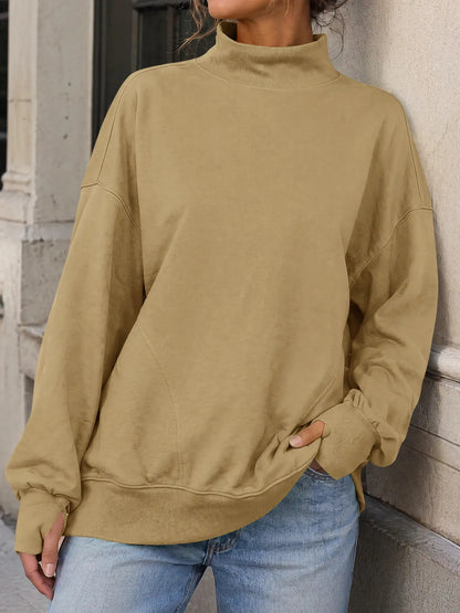 Women's Oversized Mock Neck Sweatshirt with Thumbholes