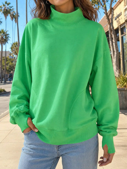 Women's Oversized Mock Neck Sweatshirt with Thumbholes