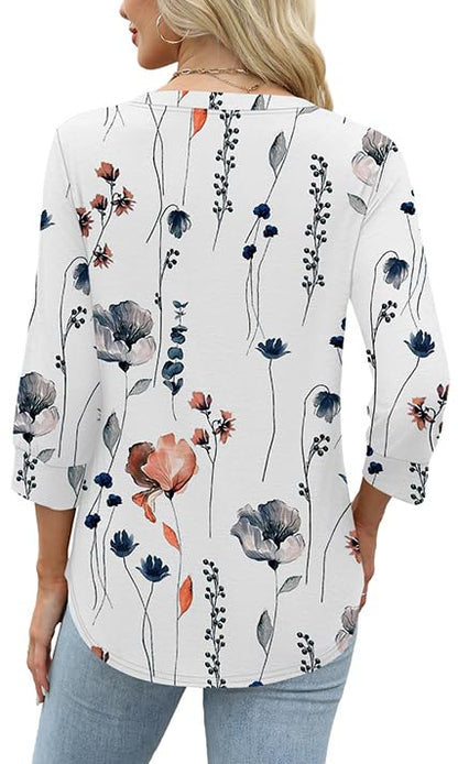 ✨Womens 3/4 Sleeve Heley Button V neck Tops