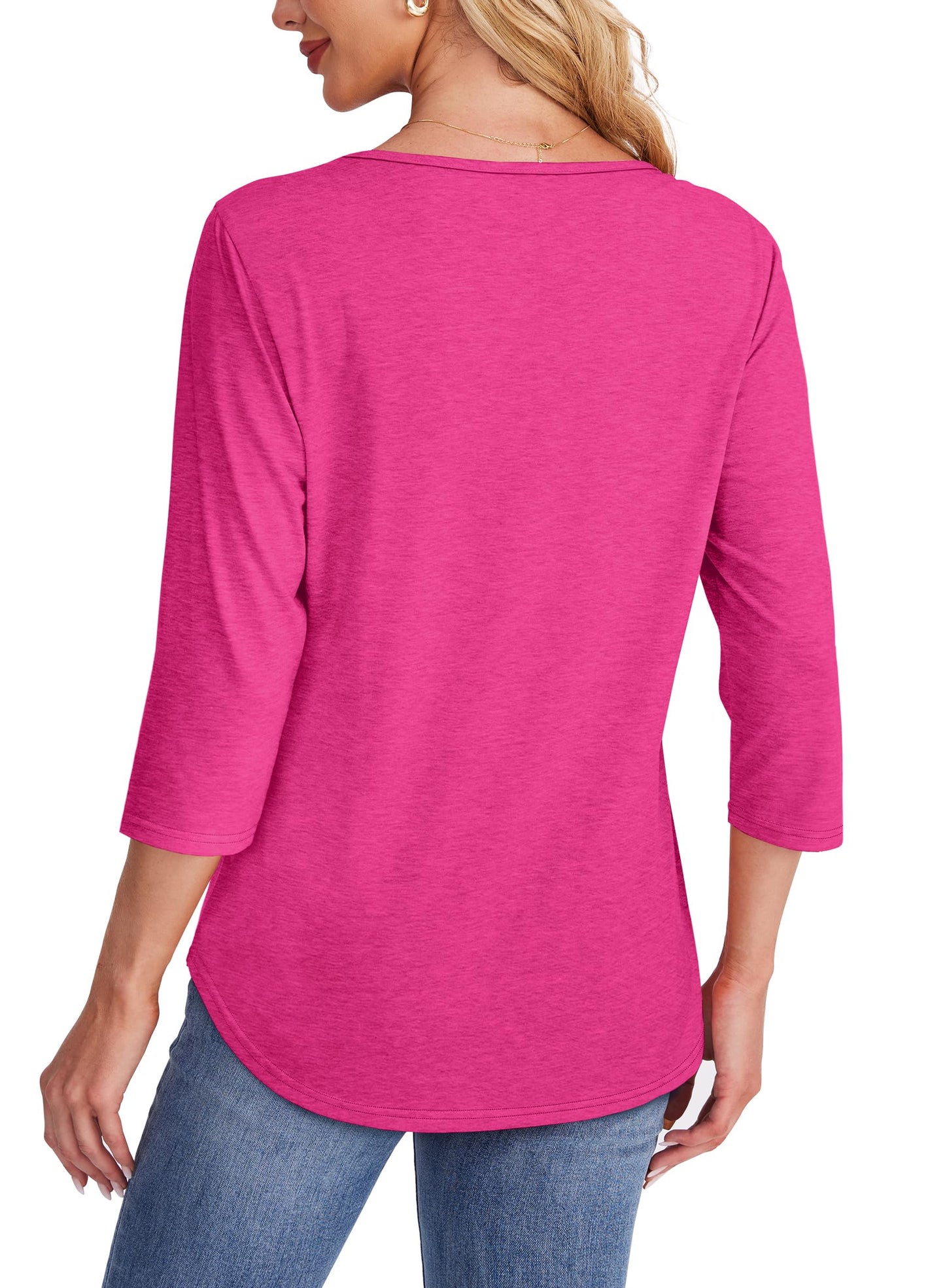 ✨ Women's 3/4 Length Sleeve Top Pleated Front T-Shirt