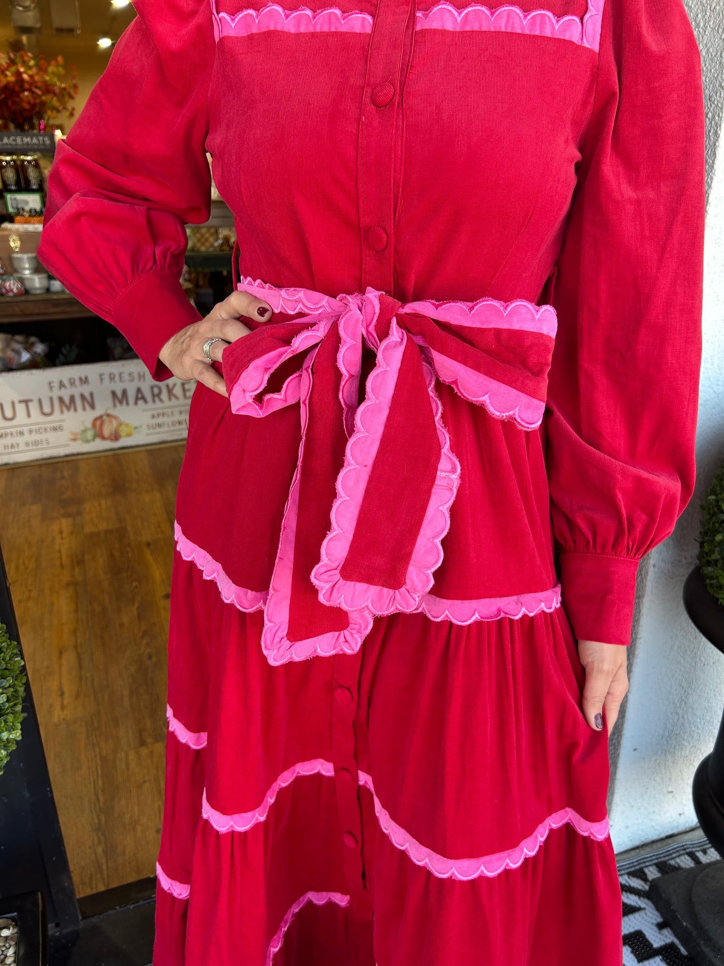 Women's Button Down Scalloped Tiered Dress