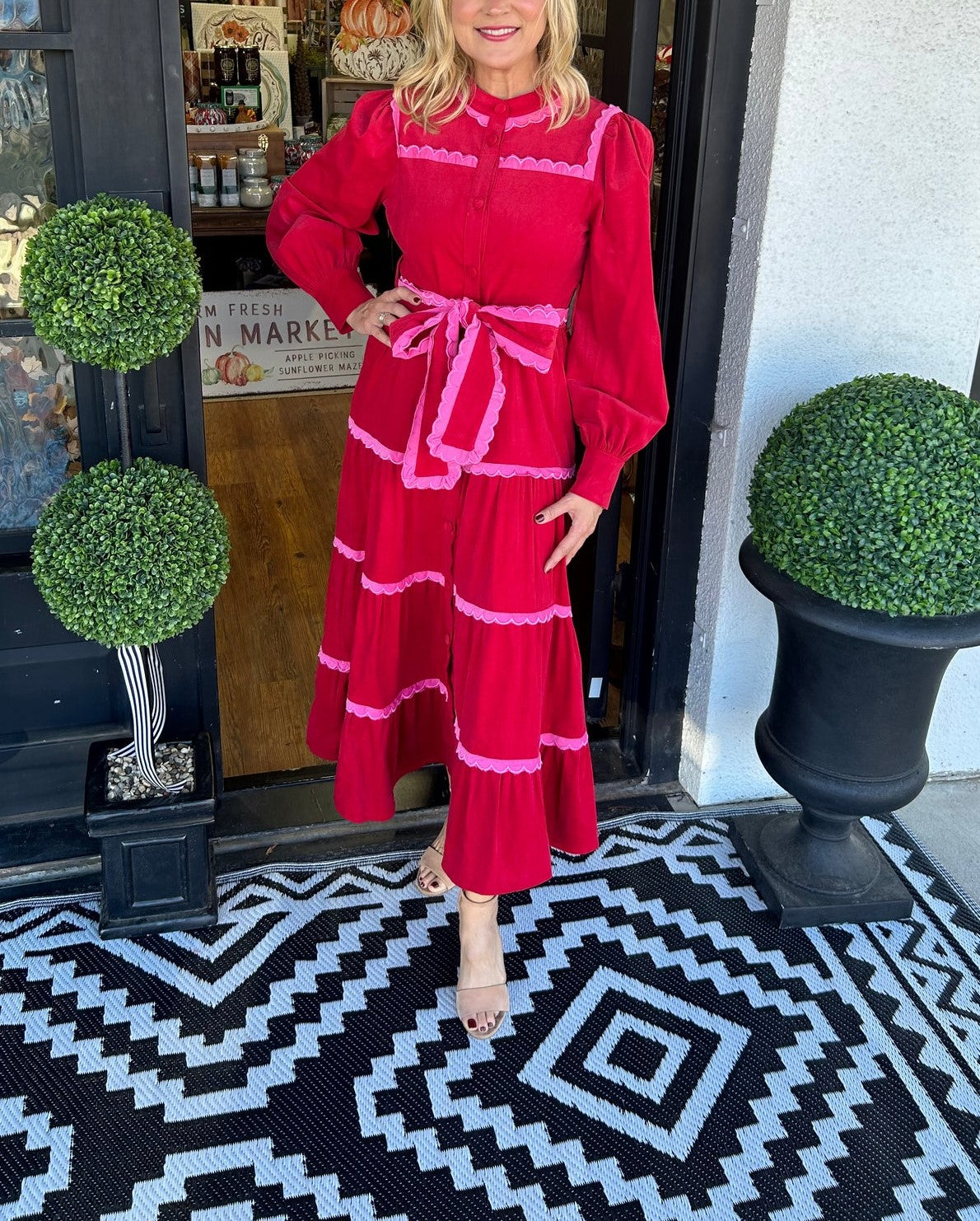 Women's Button Down Scalloped Tiered Dress