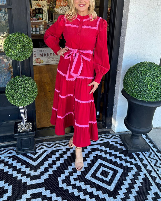 Women's Button Down Scalloped Tiered Dress