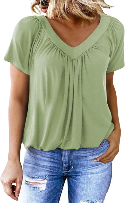 🔥Women's Casual Short Sleeve V Neck Basic T-shirts