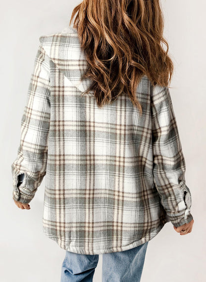 ☘️50% OFF🔥Women's Fall Fuzzy Flannel Long Sleeve Plaid Jacket Coat with Hood