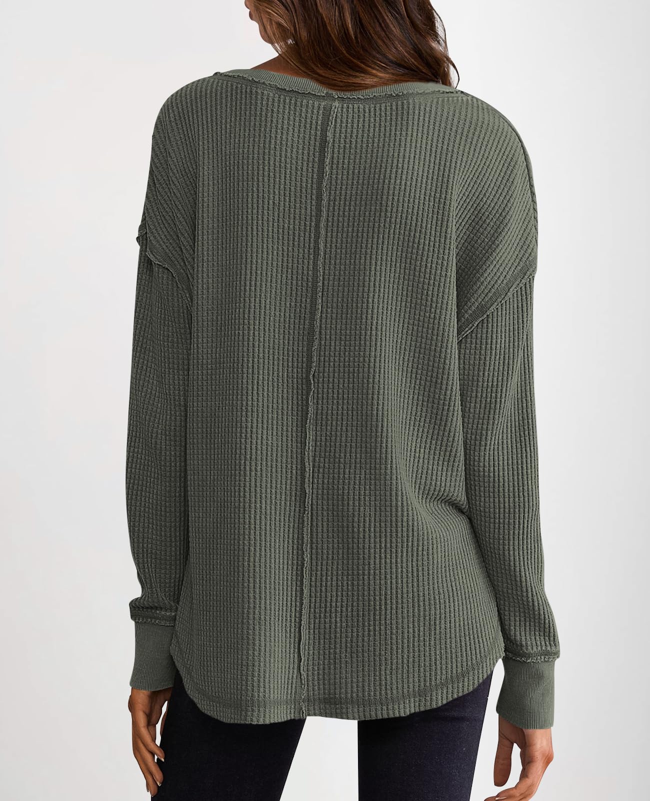 ✨Women's Waffle Knit Exposed Seam Pullover