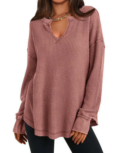 ✨Women's Waffle Knit Exposed Seam Pullover