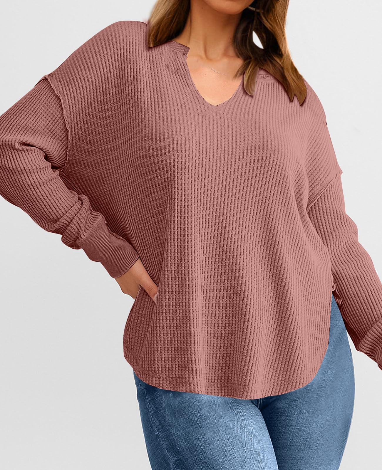 ✨Women's Waffle Knit Exposed Seam Pullover