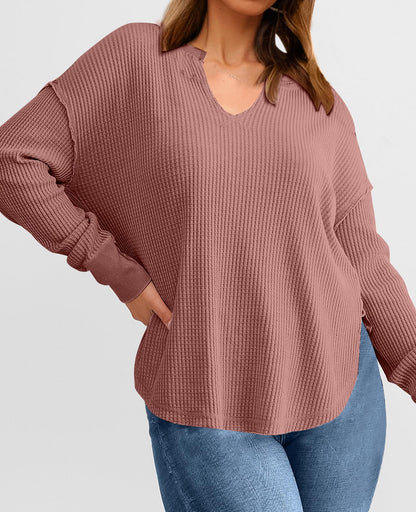 ✨Women's Waffle Knit Exposed Seam Pullover