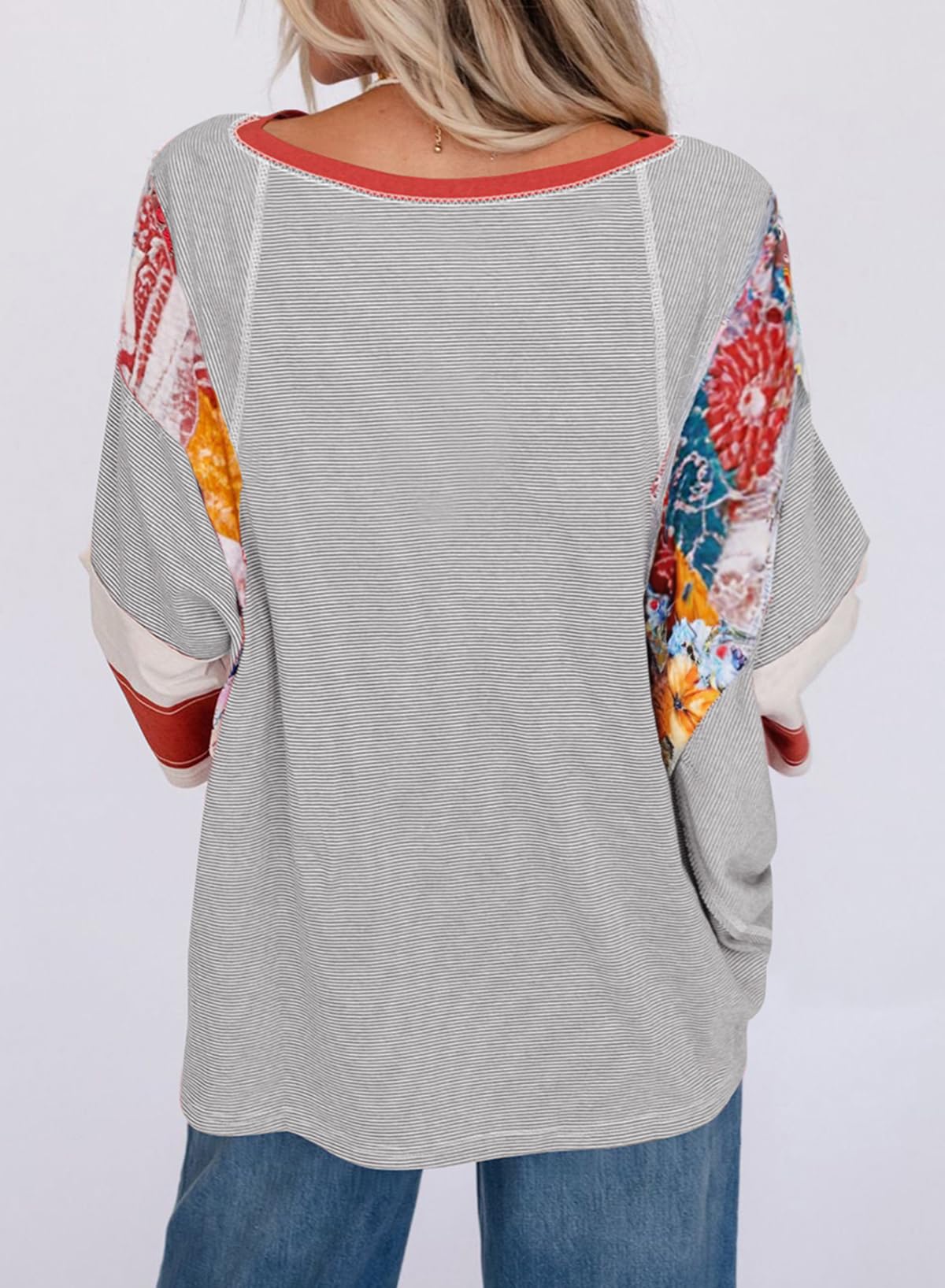 ✨Women's 3/4 Length Sleeve Oversized Striped Patchwork Shirts