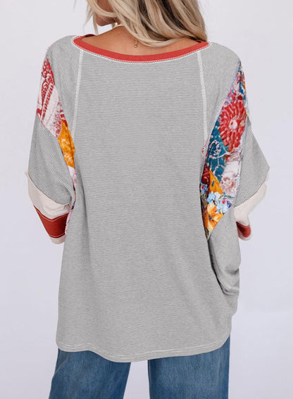 ✨Women's 3/4 Length Sleeve Oversized Striped Patchwork Shirts